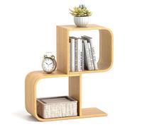 COSTWAY Bibliothèque en Forme de 'S' à 2 Niveaux, Etagère en Bambou avec 2 Cubes Ouverts, Etagère d'angle Géométrique, Etagère de Rangement au Sol, pour Salon, Bureau, Chambre, Naturel