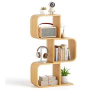 COSTWAY Bibliothèque en Forme de 'S' à 3 Niveaux, Etagère en Bambou avec 3 Cubes Ouverts, Etagère d'angle Géométrique, Etagère de Rangement au Sol, pour Salon, Bureau, Chambre, Naturel