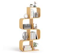 COSTWAY Bibliothèque en Forme de 'S' à 4 Niveaux, Etagère en Bambou avec 4 Cubes Ouverts, Etagère d'angle Géométrique, Etagère de Rangement au Sol, pour Salon, Bureau, Chambre, Naturel