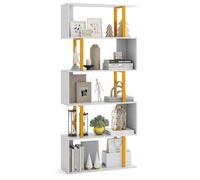 COSTWAY Bibliothèque en Forme de 'S' à 5 Niveaux, Étagère Géométrique de 157 cm, Cadre en Métal, Etagère de Rangement Moderne, Kits Anti-basculement, Charge 100 kg, pour Salon, Chambre, Doré
