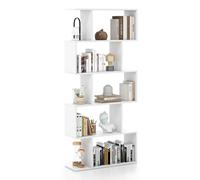 COSTWAY Bibliothèque en Forme de S, Étagère à 5 Niveaux, Meuble de Rangement avec Anti-basculement, 70 x 23,5 x 158 cm, pour Salon, Chambre, Bureau, Blanc