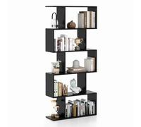 COSTWAY Bibliothèque en Forme de S, Étagère à 5 Niveaux, Meuble de Rangement avec Anti-basculement, 70 x 23,5 x 158 cm, pour Salon, Chambre, Bureau, Noir