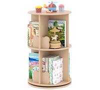 COSTWAY Bibliothèque Enfant Rotative à 360°à 2 Niveaux avec 8 Compartiments | Étagère à Livres avec Cloisons en Forme Ours, Patins Antidérapants pour Chambre d'Enfant Salon, 40x40x65 cm