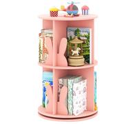 COSTWAY Bibliothèque Enfant Rotative à 360°à 2 Niveaux avec 8 Compartiments Ouverts, Étagère à Livres avec Cloisons en Forme Lapin, Patins Antidérapants pour Chambre d'enfant Salon (Rose)