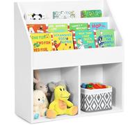 COSTWAY Bibliothèque Enfants en Bois - 3 Compartiments et 2 Cubes Ouverts Rangement Jouets - 70 x 30 x 80 CM Blanc