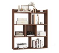 COSTWAY Bibliothèque Étagère 7 Compartiments Ouverte (Noyer) | Meuble de Rangement à 4 niveaux, Dispositifs Anti-basculement, pour Chambre, Bureau, Salon, 20 x 80 x 90 cm