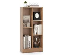 COSTWAY Bibliothèque Etagère à 5 Cases, Meuble de Rangement Autoportant avec 2 Kits Anti-basculement, Etagère d'Affichage en Bois de 50 cm, pour Salon, Chambre, Chambre d'enfant, Bureau, Naturel