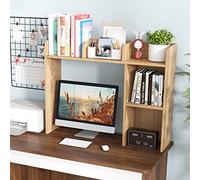 COSTWAY Bibliothèque, Étagere à Poser sur Meuble avec 5 Compartiments pour Écran 27", Bibliothèque sur Bureau avec 2 Kits Anti-basculement, 94 x 25 x 74 cm (Naturel)
