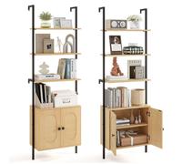 COSTWAY Bibliothèque Étagère Échelle à 6 Niveaux avec Armoire en Rotin, Cadre Métallique, pour Salon Chambre Bureau, 30x60x180cm