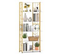COSTWAY Bibliothèque Géométrique 180 cm à 6 Étagères, Cadre en Métal, 2 Kits Anti-basculement, pour Salon Chambre Bureau, Blanc