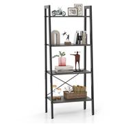 COSTWAY Bibliothèque Industrielle 4 Niveaux - Pieds Réglables, Dispositif Anti-basculement - Étagère de Rangement - Gris Foncé