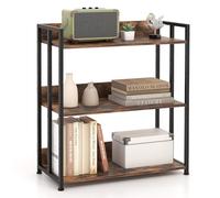 COSTWAY Bibliothèque Industrielle à 3 Niveaux, Étagère de Rangement avec Cadre en Métal, Étagères Réglables, Dispositif Anti-basculement, pour Bureau, Salon, 35 x 70 x 81 cm, Marron Rustique