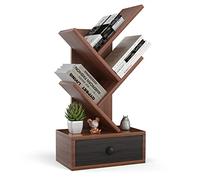COSTWAY Bibliothèque Industrielle à 5 Niveaux en Forme d’Arbre, Meuble de Rangement sur Pied avec Tiroir, Mini Etagères de Rangement pour CD, Album, Magazines et Livres, Marron Rustique