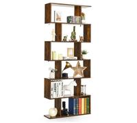COSTWAY Bibliothèque Industrielle à 6 Niveaux 80 x 23 x 192 CM, Étagère de Rangement en Forme de S avec Pieds antidérapants, Marron