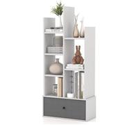 COSTWAY Bibliothèque Moderne à 7 Niveaux avec Tiroir en Tissu Étagère de Rangement à 2 Colonnes avec Dispositif Anti-dumping Blanc