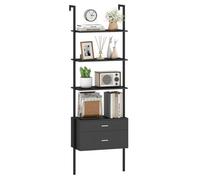COSTWAY Bibliothèque Murale 184 cm à 6 Niveaux, 2 Tiroirs, 4 Étagères Ouvertes, Cadre en Métal, pour Salon Bureau Chambre, Noir