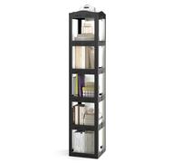 COSTWAY Bibliothèque Pliante Rotative, Étagère Tournante à 360°, Bibliothèque à 3/4/5 Niveaux, Étagère d'angle Haute, Organisateur de Rangement Translucide pour Salon, Bureau (Noir,5 Niveaux)