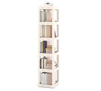 COSTWAY Bibliothèque Pliante Rotative, Étagère Tournante à 360°, Bibliothèque à 3/4/5 Niveaux, Étagère d'angle Haute, Organisateur de Rangement Translucide pour Salon, Bureau (Blanc,5 Niveaux)