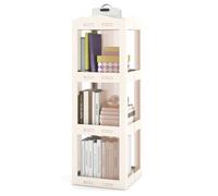 COSTWAY Bibliothèque Pliante Rotative, Étagère Tournante à 360°, Bibliothèque à 3/4/5 Niveaux, Étagère d'angle Haute, Organisateur de Rangement Translucide pour Salon, Bureau (Blanc,3 Niveaux)