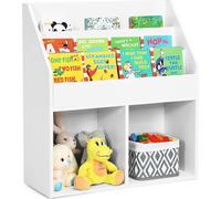 COSTWAY Bibliothèque pour enfants, Étagère à jouets en bois avec 3 niveaux & 2 étagères, 2 en 1 Étagère pour enfants Étagère de rangement pour chambre d'enfant, salle de jeux, blanc, 70 x 30 x 80 cm