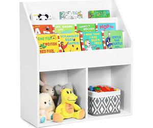 COSTWAY Bibliothèque pour enfants, Étagère à jouets en bois avec 3 niveaux & 2 étagères, 2 en 1 Étagère pour enfants Étagère de rangement pour chambre d'enfant, salle de jeux, blanc, 70 x 30 x 80 cm