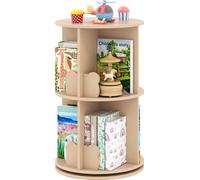 COSTWAY Bibliothèque pour enfants pivotant à 360°, étagère pour enfants avec 2 niveaux & séparations en forme de lapin, bibliothèque pour enfants étagère à jouets indépendante Ø40x65cm café