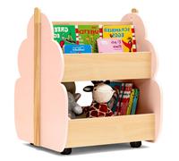 COSTWAY Bibliothèque pour enfants sur roulettes, 2 niveaux Étagère à jouets en bois, 52 x 46 x 62,5 cm (Rose)