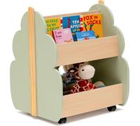 COSTWAY Bibliothèque pour enfants sur roulettes, 2 niveaux Étagère à jouets en bois, 52 x 46 x 62,5 cm