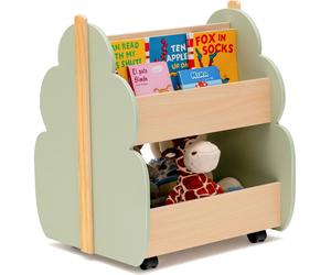 COSTWAY Bibliothèque pour enfants sur roulettes, 2 niveaux Étagère à jouets en bois, 52 x 46 x 62,5 cm