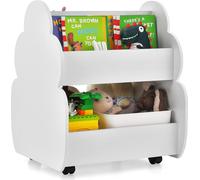 COSTWAY Bibliothèque pour enfants sur roulettes, 2 niveaux Étagère à jouets en bois, 52 x 47 x 63,5 cm (Blanc)