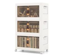 COSTWAY Boîte de Rangement Plastique 125L, 3 Caisses de Rangement Pliables+1 Couvercle Supérieur, Roulette, Poignée, Porte Magnétique, Boite Empilable pour Vêtement, Livres, Jouets