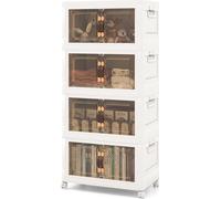 COSTWAY Boîte de rangement pliable avec couvercle, Lot de 4 boîtes de rangement empilables, Bac de rangement avec roues & portes, plastique (PP recyclé) (L 4Set)