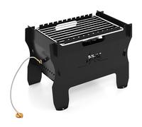 COSTWAY Brasero Portable à Double Combustible au Gaz Butane | Foyer à Bois 2 en 1 avec Grille en Acier Inoxydable Sac de Transport, Petit Gril de Comptoir à Charbon et Bois pour Barbecue