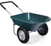 COSTWAY Brouette avec 2 roues, Brouette à pousser 100kg de capacité, Brouette de transport pour le jardin (Vert)