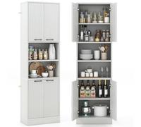 COSTWAY Buffet Cuisine Haut 190 cm, Meuble Rangement, 2 Placard, 2 Doubles Portes, 6 Etagères, Kits Anti-Basculement, Vaisselier, Armoire pour Salle de Bain (Blanc Chêne)