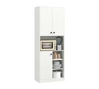 COSTWAY Buffet Cuisine, Meuble Cuisine Rangement 166 cm, 3 Placard, Double Porte, 5 Etagères, Kits Anti-Basculement, Vaisselier Colonne, Armoire (Blanc)