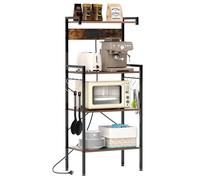 COSTWAY Buffet de Cuisine à 4 Niveaux avec Prises de Courant, Support pour Micro-ondes avec 8 Crochets, pour Salon, Salle à Manger