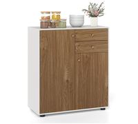 COSTWAY Buffet de Cuisine avec 2 Portes Magnétiques, 2 Tiroirs, 3 Étagères Réglables, pour Cuisine, Salon, Entrée, Naturel