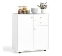 COSTWAY Buffet de Cuisine avec 2 Portes Magnétiques, 2 Tiroirs, 3 Étagères Réglables, pour Cuisine, Salon, Entrée, Blanc