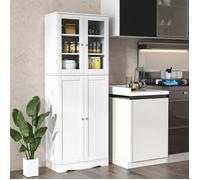 COSTWAY Buffet de Cuisine avec 2 Portes Vitrées et 2 Portes Multi-Rangement, pour Salon, Cuisine, Entrée, 60 x 31,5 x 161,5cm,