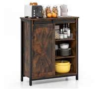 COSTWAY Buffet de Cuisine avec Placards et Étagères, 1 Porte Façon Grange, Style Industriel, pour Cuisine, Salle à Manger, Marron