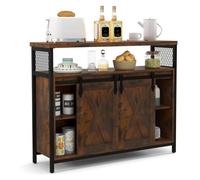 COSTWAY Buffet de Cuisine avec Placards et Étagères, 2 Portes Façon Grange, Style Industriel, pour Cuisine, Salle à Manger, Marron