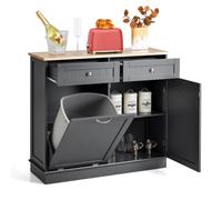 COSTWAY Buffet de Cuisine avec Plateau en Caoutchouc, 2 Tiroirs, Étagère Réglable et Placard pour Accueillir Poubelle 42 L, Gris