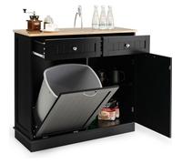 COSTWAY Buffet de Cuisine avec Plateau en Caoutchouc, 2 Tiroirs, Étagère Réglable et Placard pour Accueillir Poubelle 42 L, Noir