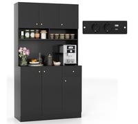 COSTWAY Buffet de Cuisine, Meuble de Cuisine avec Prises, 4 Placards, Grand Tiroir, Station de Recharge, Vaisselier, Armoire pour Salon, Salle à Manger, 100x40x181CM(Noir)