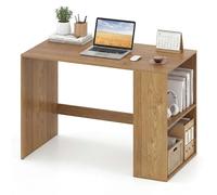 COSTWAY Bureau 112 x 60 cm, Table d'Ordinateur avec 2 Étagères Latérales Ouvertes & Plateau de Travail Spacieux, Poste de Travail en Bois avec Rangement, pour Bureau, Chambre (Naturel)