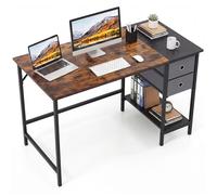 COSTWAY Bureau 120x60x75 cm avec Tiroirs, Étagère de Rangement Ouverte, Kits Anti-basculement Industriel Marron pour Étude Gaming