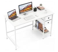 COSTWAY Bureau 120x60x75 cm avec Tiroirs, Étagère de Rangement Ouverte, Kits Anti-basculement Industriel pour Étude Gaming Blanc