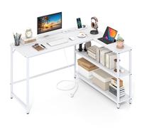 COSTWAY Bureau Angle en L, Table d’Ordinateur avec Station de Charge, Étagères de Rangement Ouvertes, Table Gaming Gain de Place, pour Étudier et Écrire, pour Bureau à Dimicile, Salle d’Étude