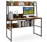 COSTWAY Bureau avec Bibliothèque, Table d’Ordinateur 120 x 55 cm, Bureau à Domicile avec Étagères de Rangement, Table de Travail Design Industriel, 57 x 120 x 139,5 cm (Marron Rustique)